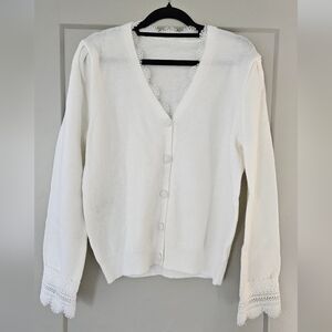 White Lace-Trimmed Women's Sweater